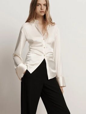 Veronica Beard Shiona Satin Button-Down Blouse